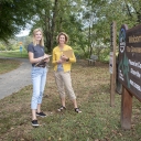 Appalachian senior Leigh Bernardy, an exercise science major from Falmouth, Maine, left, and her Faculty Transfer Mentor, Dr. Becki Battista, a professor in Appalachian’s Department of Health and Exercise Science, at the Greenway Trail in Boone. The two worked together on a HOPE Lab project to develop a local outdoor recreation database with Park RX America. Photo by Marie Freeman