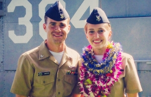 Seniors Dylan Harris and Alexandra Stivers, while stationed in Hawaii with the U.S. Navy. Stivers had just been promoted in a ceremony at Pearl Harbor. The couple moved to Boone from Jacksonville, Florida, to attend Appalachian State University. Photo submitted